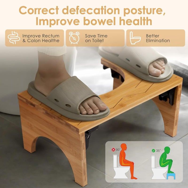 Housmile مقعد مرحاض - 7.8" قابل للطي ومقاوم للماء وغير قابل للانزلاق، مقعد بامبو بتصميم بسيط، يحسن الوضعية والراحة، لون طبيعي، هدية صحية - Image 4